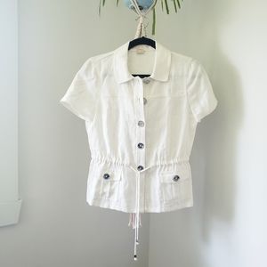 NWOT Michael Kors Sahara linen shirt blazer jacket in white. Women's 4 Petite